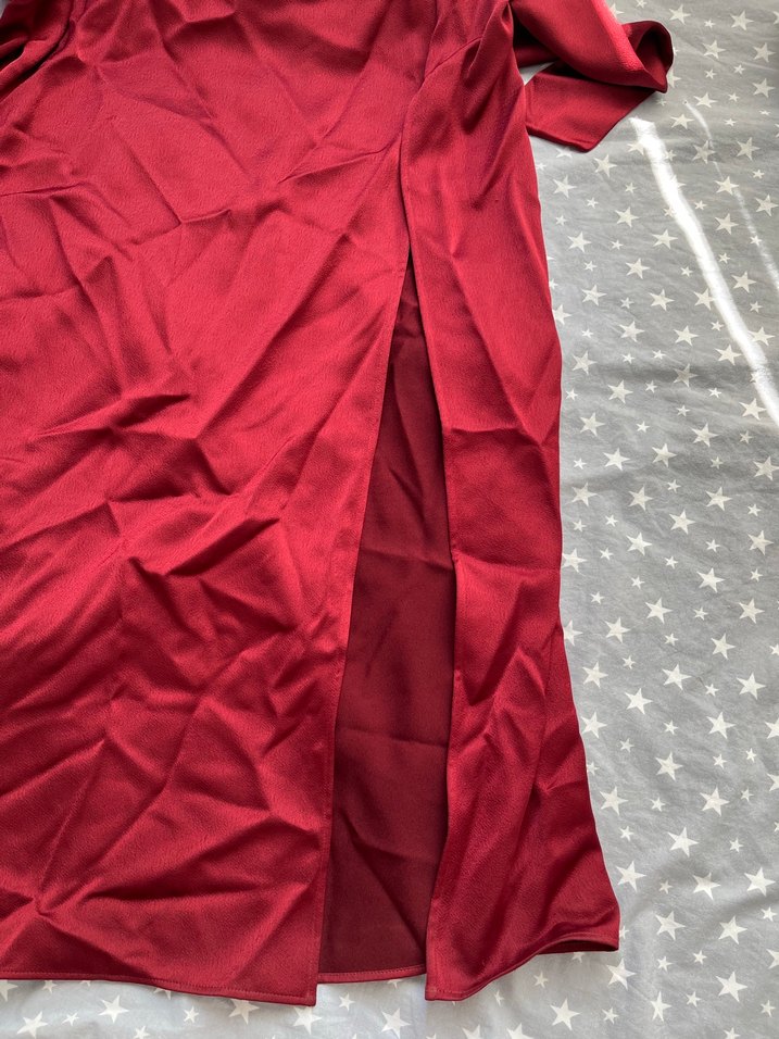 Bordo Uzun Kollarsız Drapeli Elbise - Görsel 4