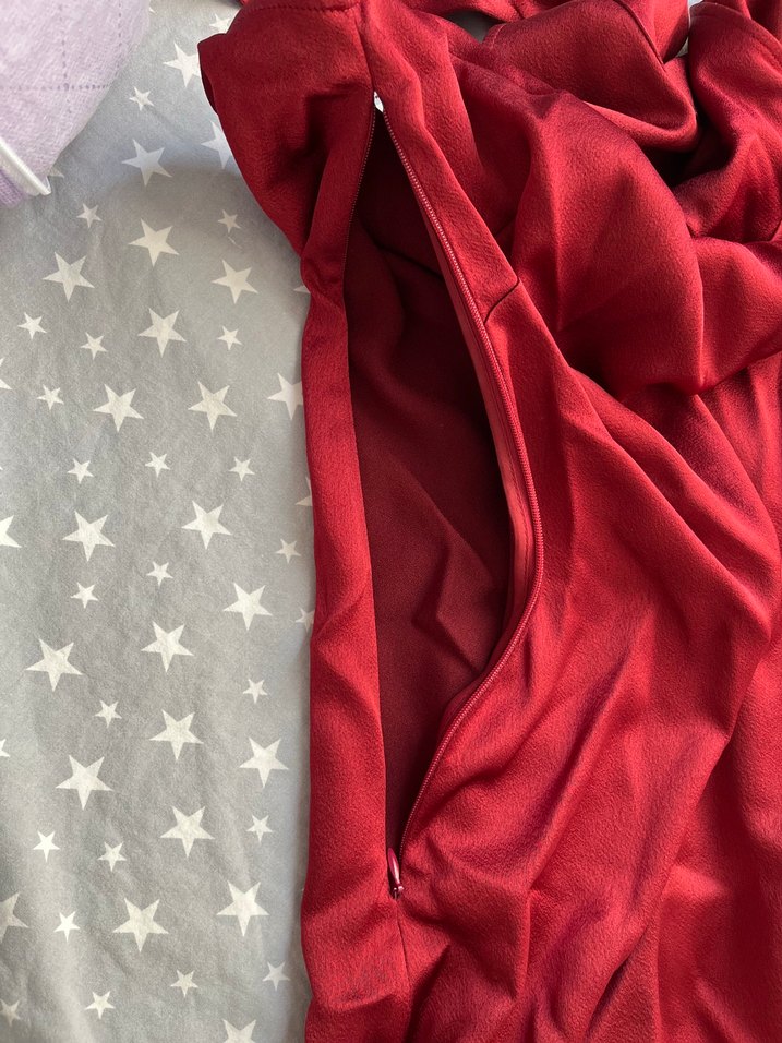 Bordo Uzun Kollarsız Drapeli Elbise - Görsel 5