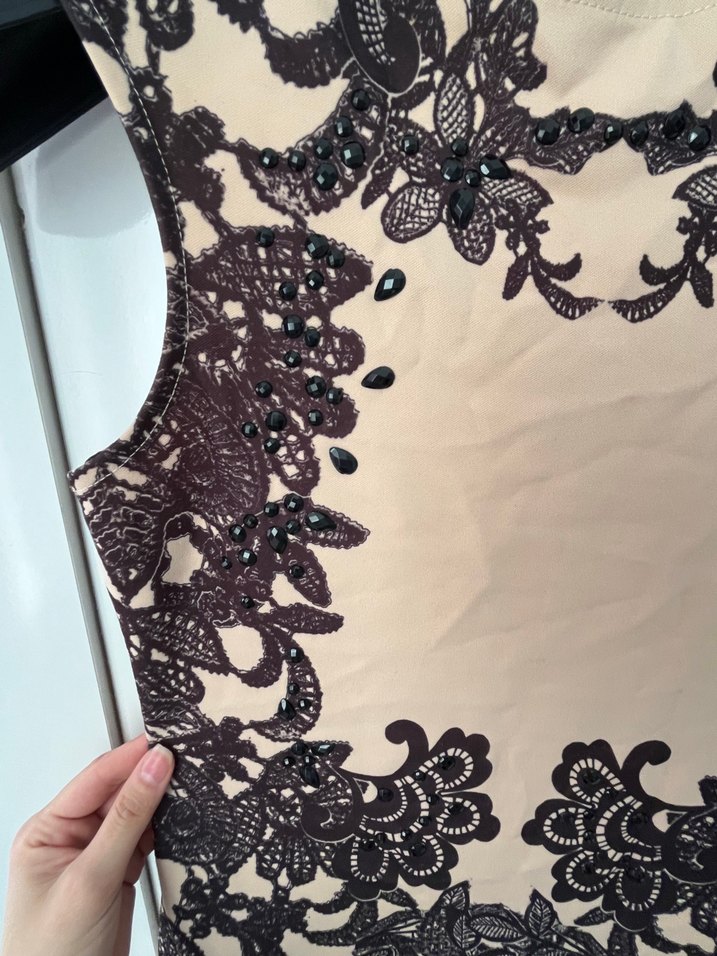 Dantel Detaylı Kahverengi Midi Elbise - Görsel 2