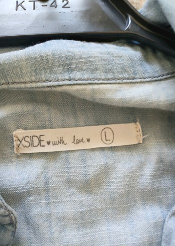 l Beden mavi Renk Nakışlı Düğmeli Mavi Denim Kadın Gömlek