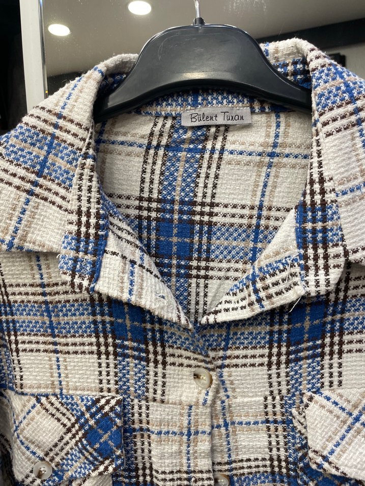 Mavi Ekose Oversize Gömlek — görsel 2/3