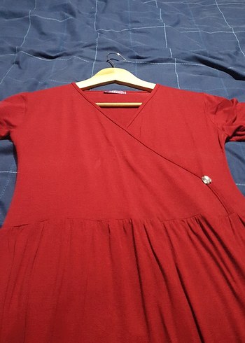 Kırmızı kraveze Yaka  bordo elbise - Görsel 10