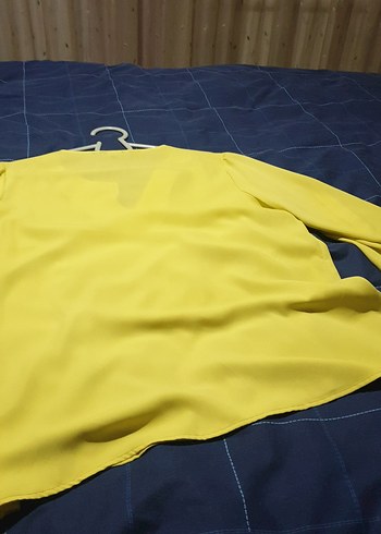 Sarı V Yaka Düğmeli Kadın Bluz - Görsel 7