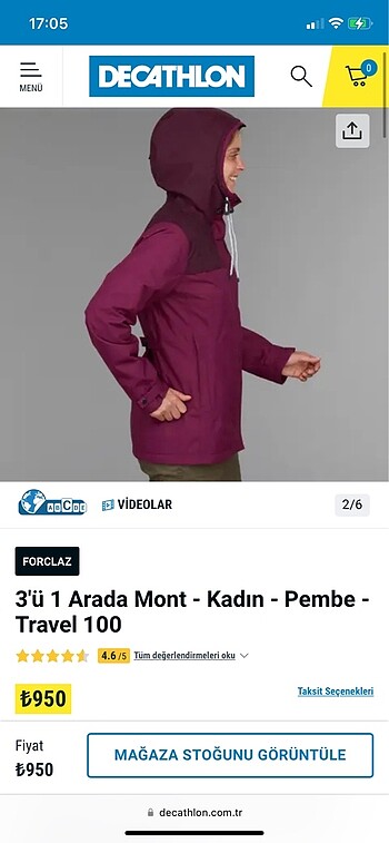 Decathlon kadın kayak mont