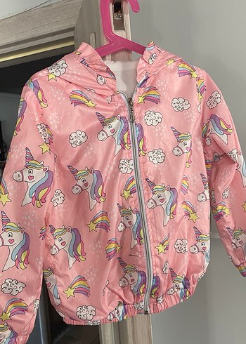 Kız Çocuk Pembe Unicorn Baskılı Yağmurluk