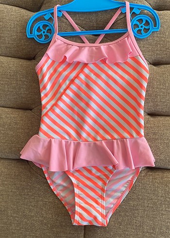 Kız Çocuk Pembe Çizgili Mayo