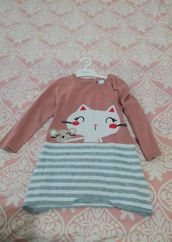 Kız Çocuk Siyah Gri Ekose Desenli Triko Elbise - Görsel 2