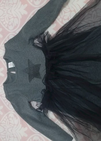 Kız Çocuk Siyah Gri Ekose Desenli Triko Elbise - Görsel 4