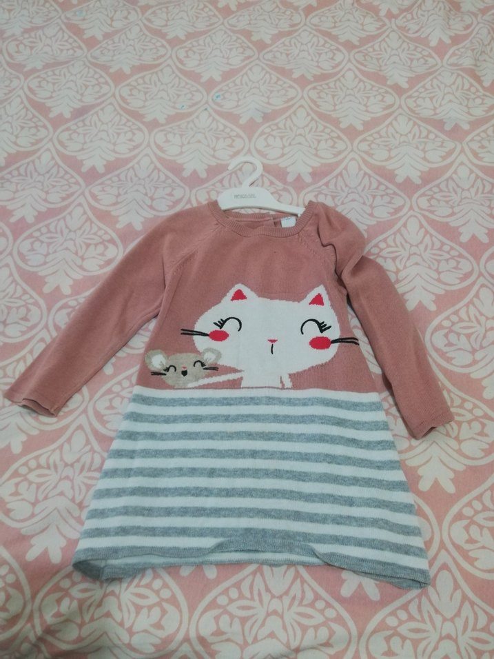 Kız Çocuk Siyah Gri Ekose Desenli Triko Elbise - Görsel 2