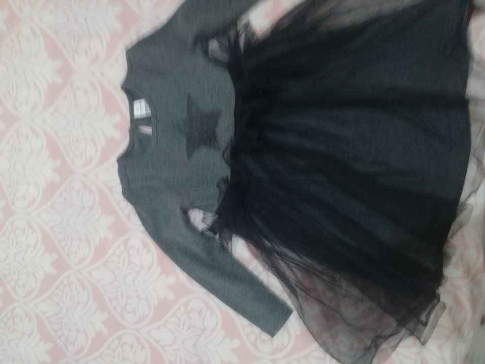 Kız Çocuk Siyah Gri Ekose Desenli Triko Elbise - Görsel 5