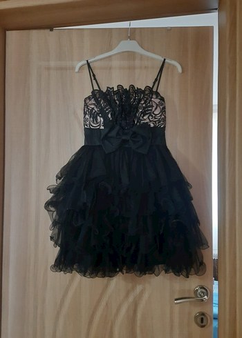 Siyah Straplez Mini Fırfırlı Gotik Elbise