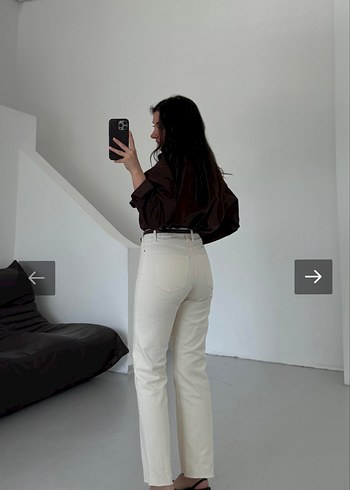 ZARA Ekru Straight Fit Kadın Jean - Görsel 5