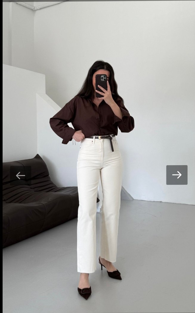 ZARA Ekru Straight Fit Kadın Jean - Görsel 4