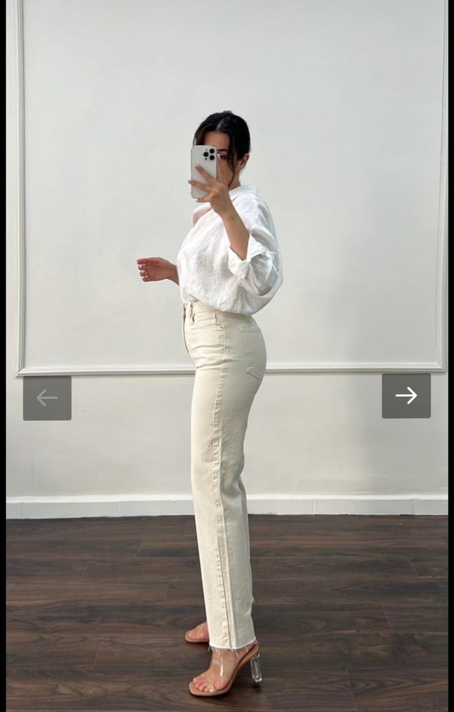 ZARA Ekru Straight Fit Kadın Jean - Görsel 2