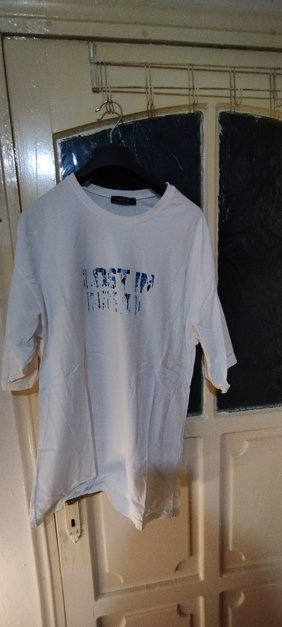 Baskılı Beyaz Oversize Erkek Tişört - Görsel 3