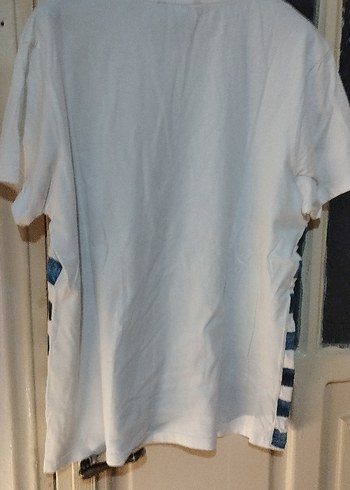 Erkek k Mavi Çizgili Pamuklu Tişört - Görsel 2