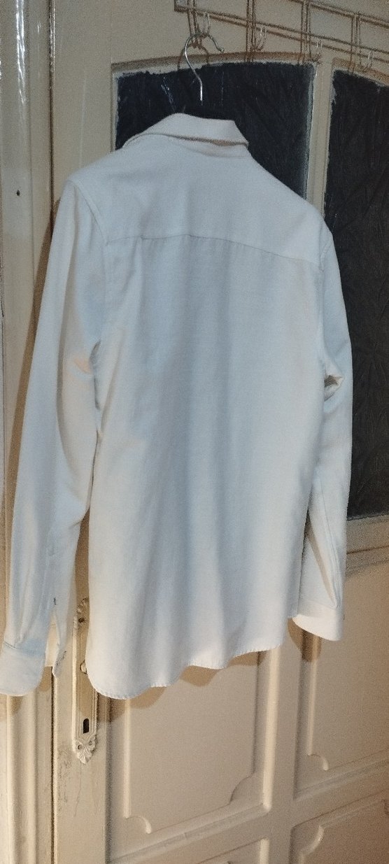 Düğmeli Beyaz Keten Erkek Gömlek - Görsel 2