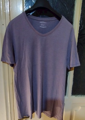 Erkek Mor V Yaka Bol Kesim Tişört - Görsel 2