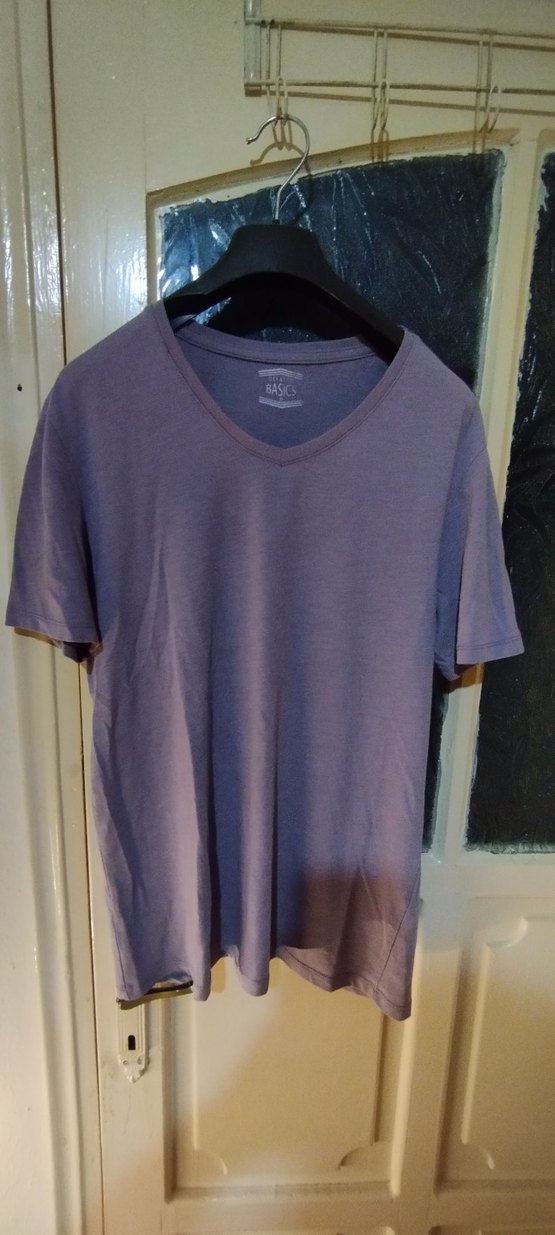 Erkek Mor V Yaka Bol Kesim Tişört - Görsel 2