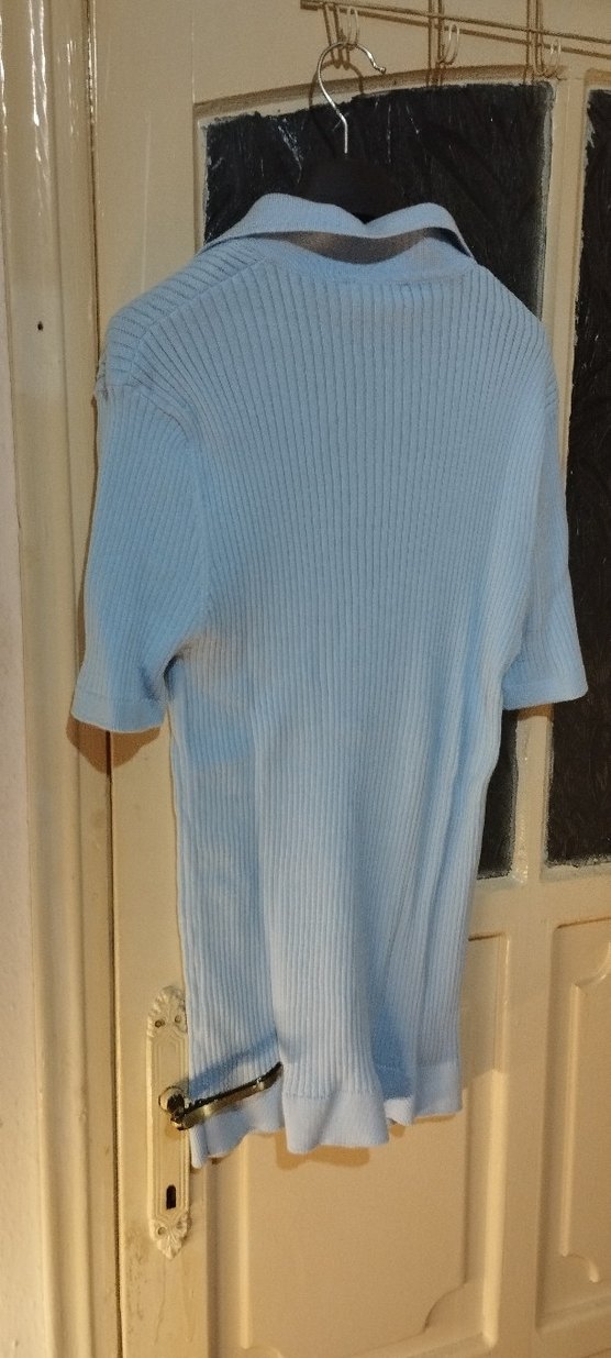 Mavi Kısa Kollu Düğmeli Triko tişört - Görsel 2