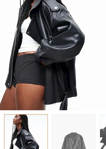 Kadın Siyah Kemerli Deri Biker Ceket - Görsel 2