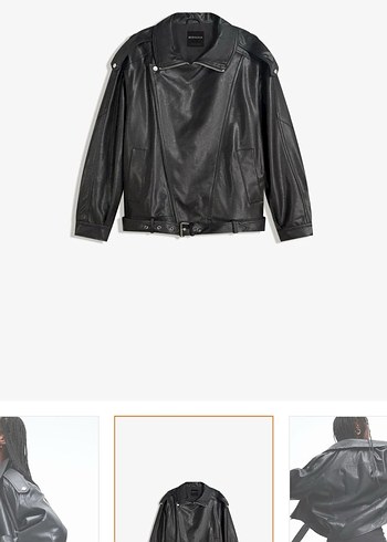 Kadın Siyah Kemerli Deri Biker Ceket - Görsel 3