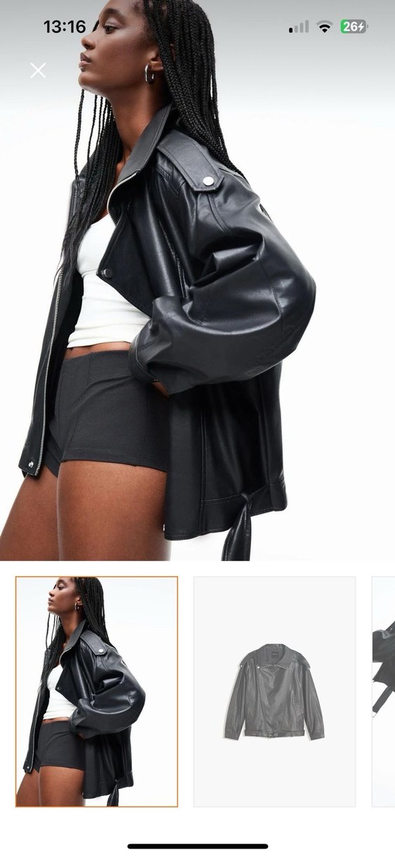 Kadın Siyah Kemerli Deri Biker Ceket - Görsel 2