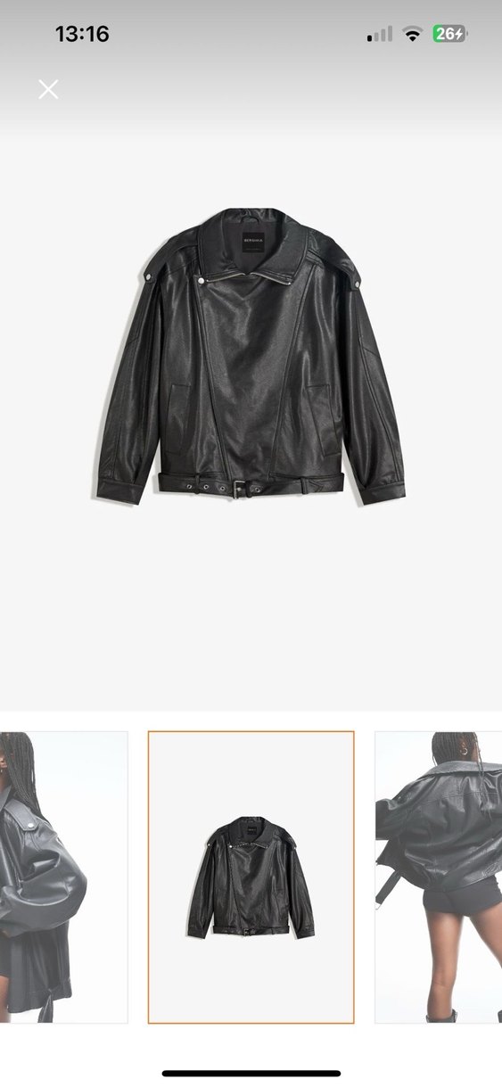 Kadın Siyah Kemerli Deri Biker Ceket - Görsel 3