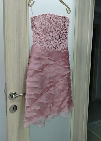 36 Beden pembe Renk Pembe Straplez Mini Abiye Elbise