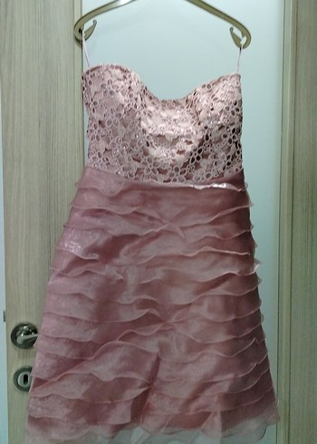 Pembe Straplez Mini Abiye Elbise