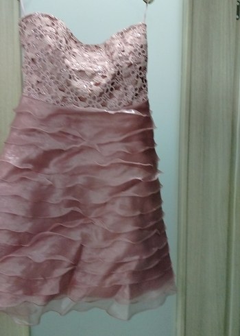 Alfabeta Pembe Straplez Mini Abiye Elbise