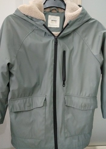 Gri çocuk Midi Boy Suni Kürk Detaylı Ceket - Görsel 3