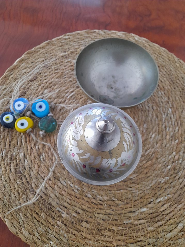 Etnik desenli Bohem Gri ve Turkuaz Tabak Seti - Görsel 3