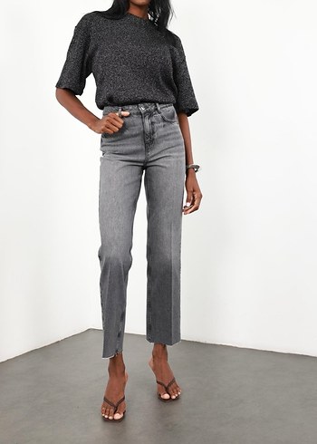 Gri Midi Kadın Denim Jean
