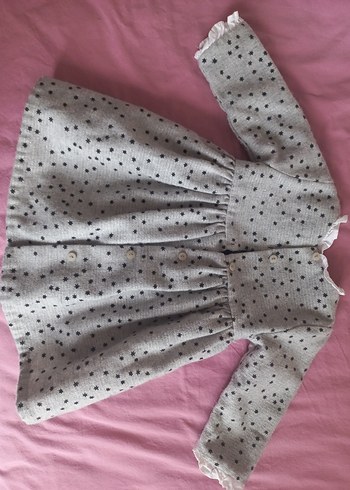 İdilbaby Mamino Gri Uzun Kollu Kız Çocuk Nakışlı Elbise - Görsel 3