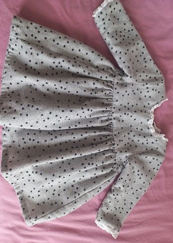 İdilbaby Mamino Gri Uzun Kollu Kız Çocuk Nakışlı Elbise - Görsel 2