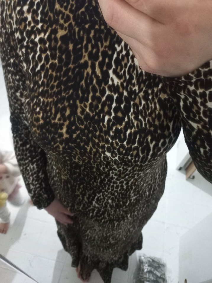 Kahverengi Leopar Desenli Uzun Kadın Elbise - Görsel 2