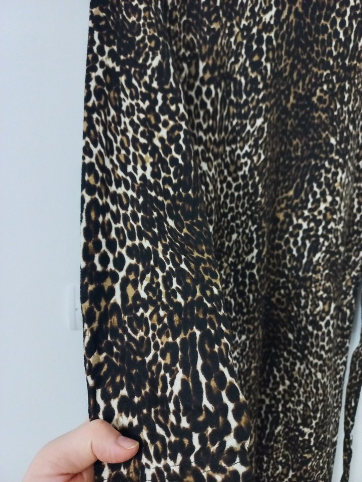 Kahverengi Leopar Desenli Uzun Kadın Elbise - Görsel 5