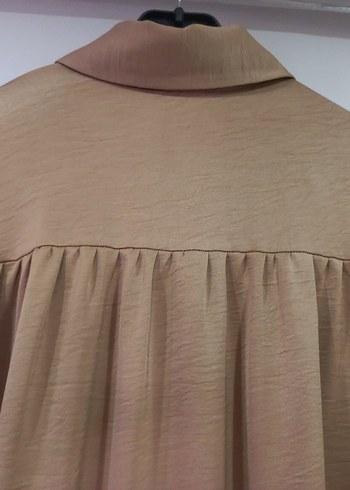 Bej Uzun Kollu Rahat Kesim Kadın Gömlek Elbise - tunik - Görsel 7