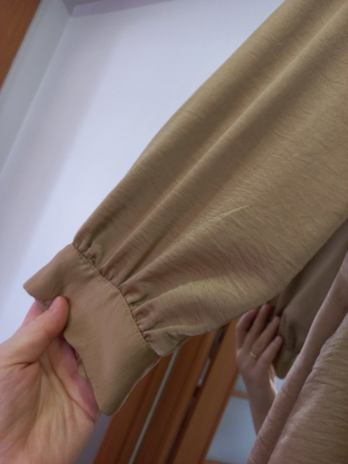 Bej Uzun Kollu Rahat Kesim Kadın Gömlek Elbise - tunik - Görsel 3