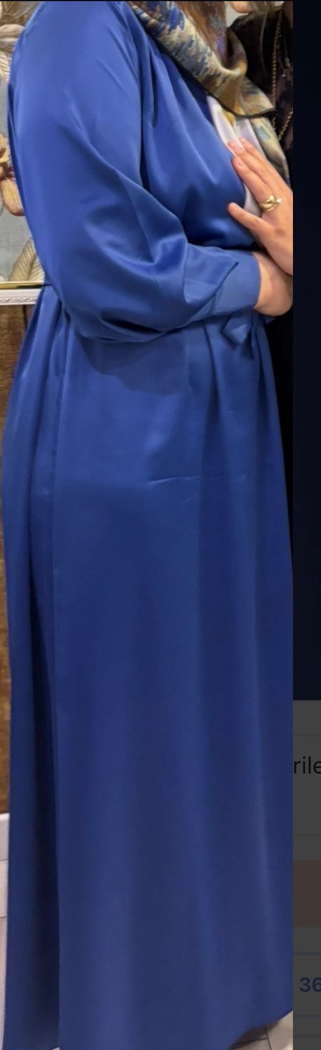 Uzun Kollu Mavi Saten Uzun Elbise - Görsel 3