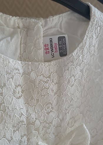 3-6 Ay Beden Kız Çocuk Beyaz Dantelli Kolsuz Elbise
