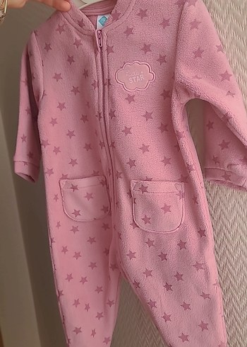 6 Ay Beden Kız Bebek Fermuarlı Pembe yumuşak Tulum