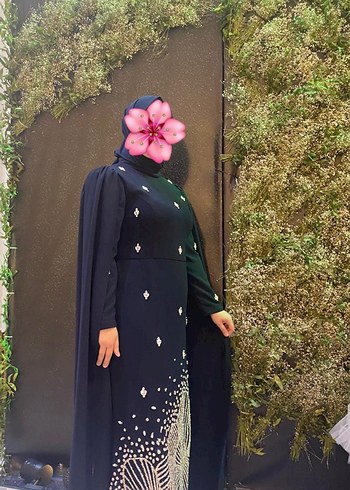 Nakışlı Lacivert Uzun Kollu Abiye Elbise - Görsel 4