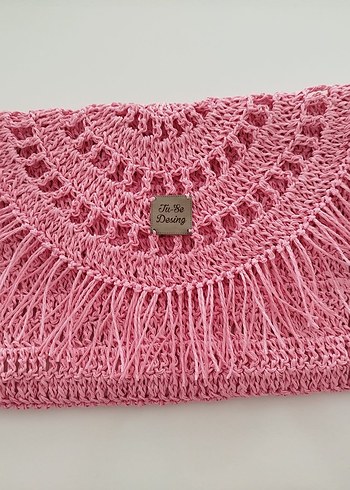 Pembe Kağıt İpten Örgü Bohem Kadın Portföy Çanta