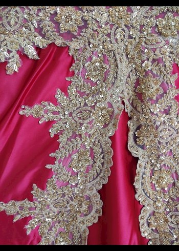 Bordo Nakışlı Uzun Kollu Kadın Abiye - Görsel 4