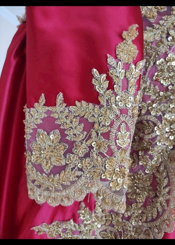 Bordo Nakışlı Uzun Kollu Kadın Abiye - Görsel 5