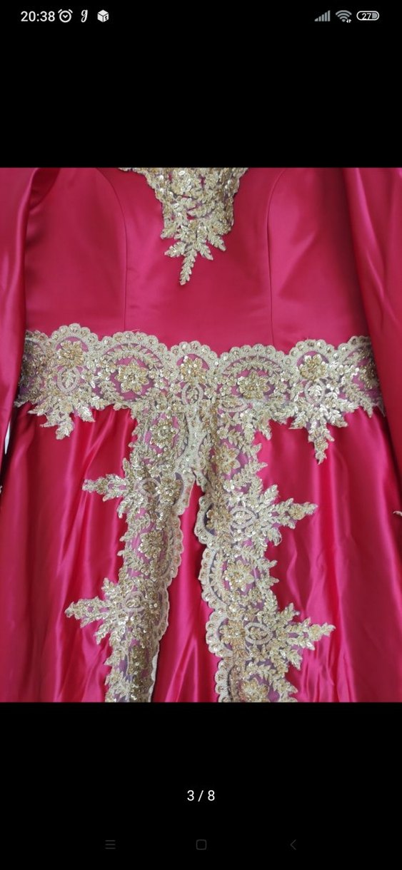 Bordo Nakışlı Uzun Kollu Kadın Abiye - Görsel 3