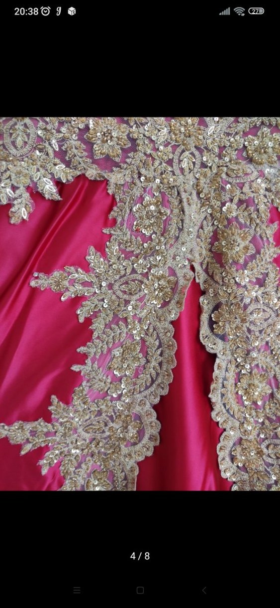 Bordo Nakışlı Uzun Kollu Kadın Abiye - Görsel 4