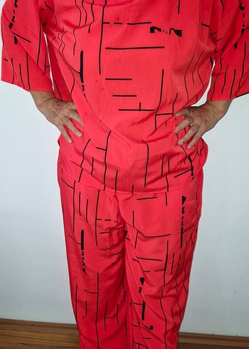 Rahat Kesim Kırmızı Emzirme Pijama Takımı